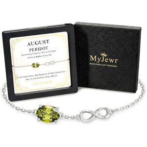 August Peridot Birthstone Bracelet Infinity Charm Sterling Silver Chain Birthday